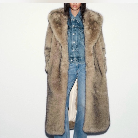 Zara- Tan Faux Fur Coat NWOT! - Picture 4 of 7